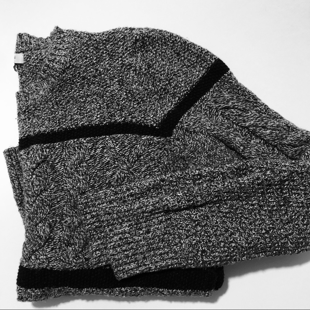 Madewell Marled Black & Grey Cableknit Sweater